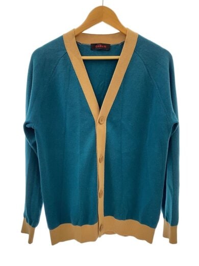 商品画像：カシミヤブレンドバイカラーVネックカーディガン/M/コットン/BLU 1