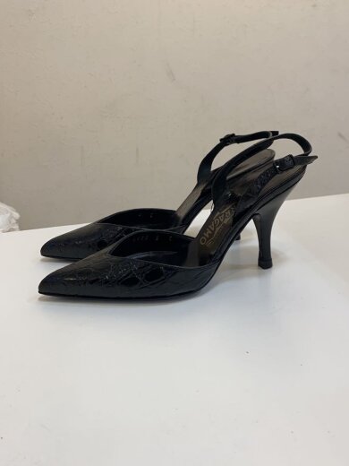 画像：Salvatore Ferragamo型押し/ポインテッドトゥミュールパンプス/US5/BLK/レザー1