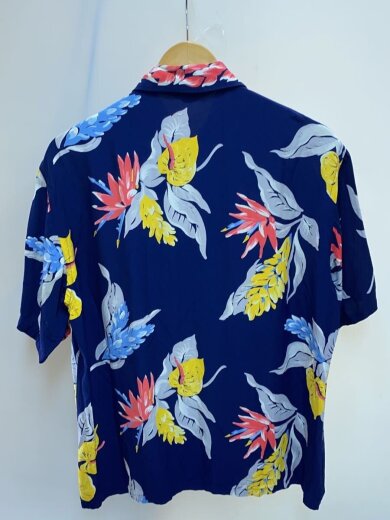 商品画像：VT/50S/USA製/三角タグ/アンスリウム/パターンマッチング/アロハシャツ/L/--/NVY/花柄 2