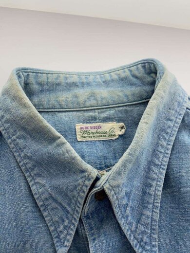 商品画像：Lot3019/ウェスタンヨーク/ウッドボタン/シャンブレー/マチ付/36/インディゴ/首元ヨゴレ 6