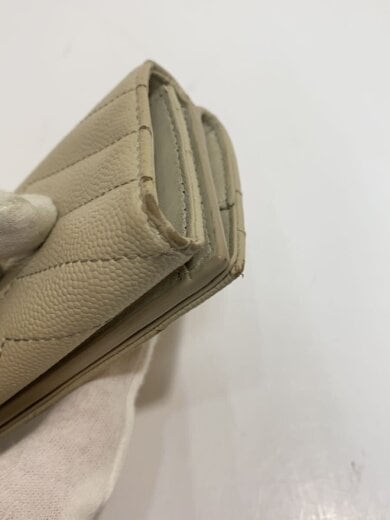 商品画像：カサンドラ/3つ折り財布/レザー/ベージュ/角スレ有/パイピング割れ有 7