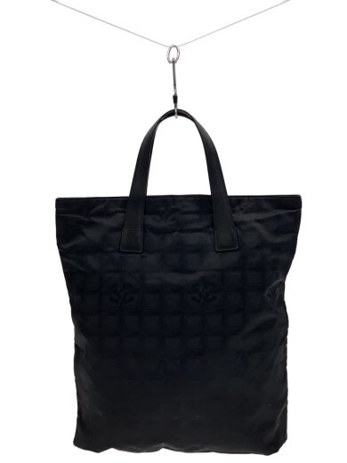 商品画像：ニュートラベルライン 縦長 トートバッグ/マチ無し/ナイロン×レザー/ブラック/リペア有 1