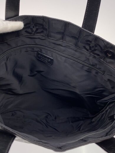 商品画像：ニュートラベルライン 縦長 トートバッグ/マチ無し/ナイロン×レザー/ブラック/リペア有 6