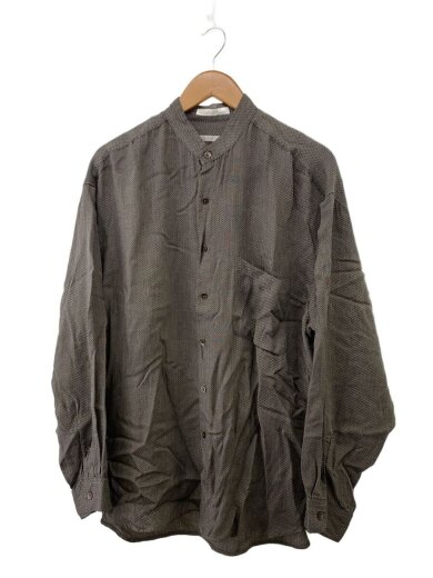 商品画像：90s/ノーカラーシャツ/USA製/長袖シャツ/L/レーヨン/グレー/総柄 1