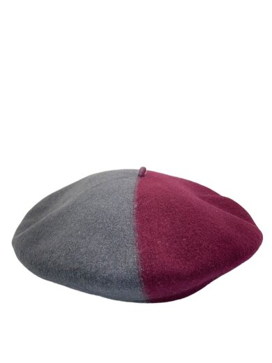 商品画像：ベレー帽/ウール/グレー×ボルドー/メンズ/スペイン製 1