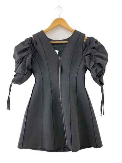 商品画像：24SS/ギャザースリーブ ボンディング Aラインワンピース/S/ポリ/GRY/1124530827-0 1