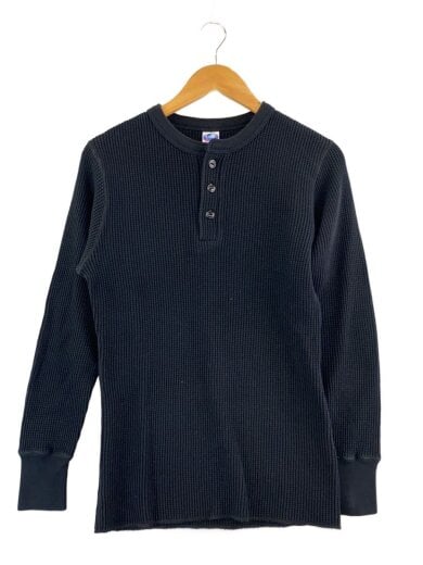 商品画像：ヘンリーネックサーマルカットソー/38/コットン/ブラック 1