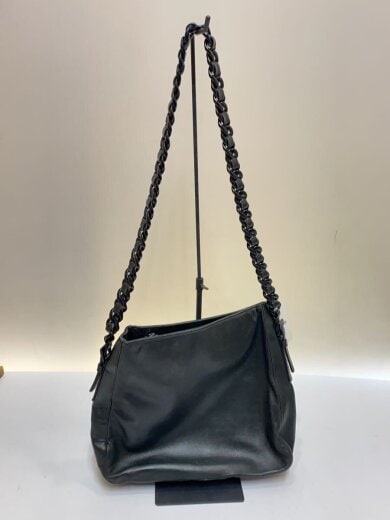 商品画像：チェーンハンドル レザー ショルダーバッグ/プラチェーン/オールブラック/外側ロゴ型押し 3