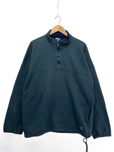 商品画像：～90S/USA製/ハーフジップ スウェット/裾ドローコード/XL/コットン/グリーン/汚れ有 1