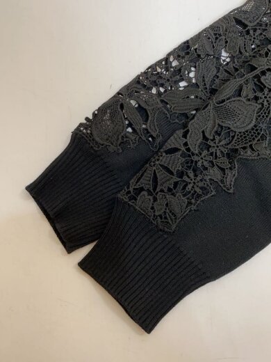 商品画像：レース切替/カーディガン(薄手)/38/コットン/BLK/無地/10175271 5