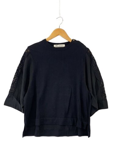 商品画像：素材切替 ニットプルオーバー/蜂ボタン/FREE/コットン/BLK/無地/P-21095// 1