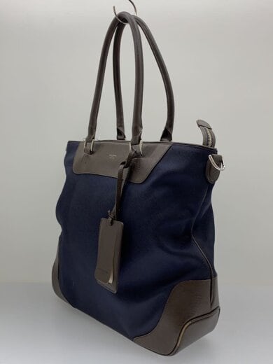 商品画像：トートバッグ/ナイロン×レザー/NVY/レザースレ、表面汚れ有、ショルダーストラップ無// 2