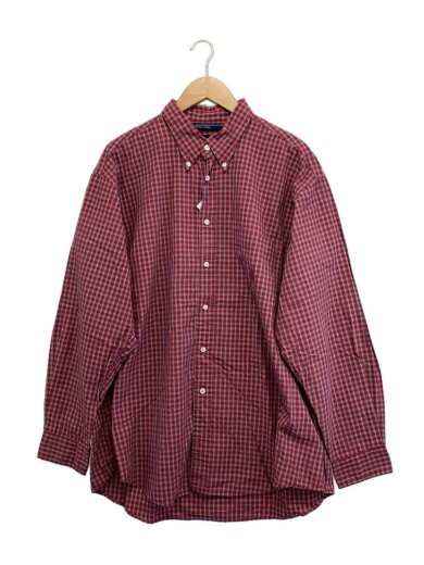 商品画像：90s/フィリピン製/ロゴ刺繍/長袖シャツ/XL/コットン/レッド/チェック// 1
