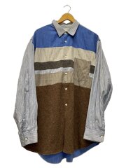 長袖シャツ/L/コットン/ストライプ/柄/ウール