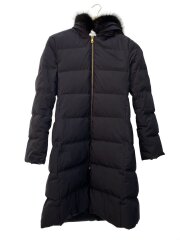 ロングダウンジャケット/M/ポリエステル/ネイビー/ファー