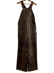 90S/オーバーオール/32/コットン/ブラウン/ダック地/ダブルニー/サイドジップ