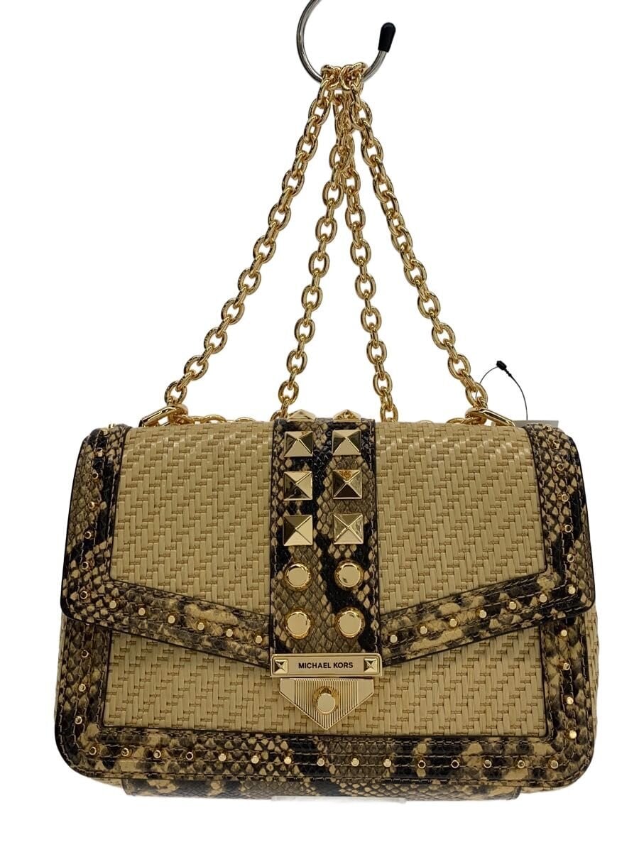 MICHAEL KORS / ショルダーバッグ/ベージュ/アニマル/ラフィア/スタッズ/チェーンショルダー