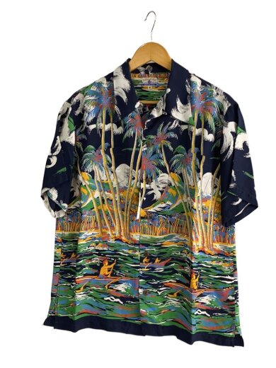 商品画像：アロハシャツ/M/レーヨン/ネイビー/総柄/SS38682/SPECIAL EDITION CANOE RACE// 1
