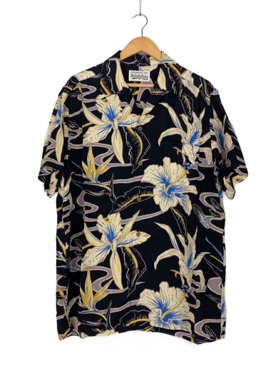 商品画像：アロハシャツ/XL/レーヨン/ブラック/花柄/ハイビスカス 1