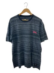 Ethnic Border/Tシャツ/L/コットン/GRY/ボーダー
