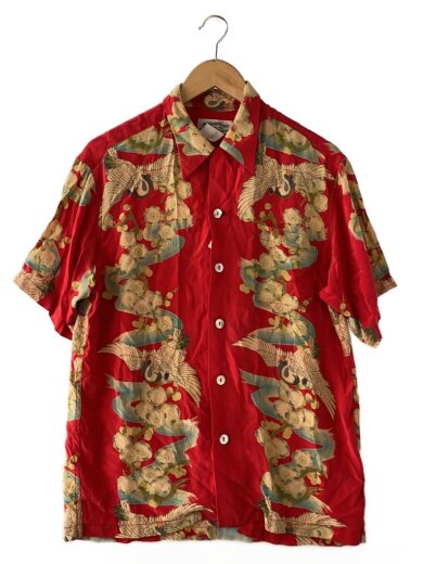商品画像：アロハシャツ/M/シルク/RED/総柄// 1
