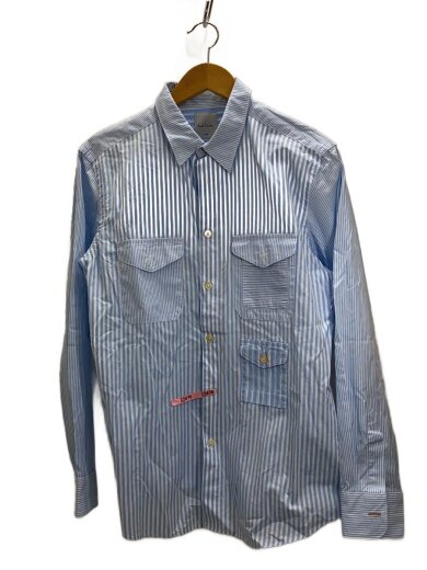 商品画像：長袖シャツ/L/コットン/BLU/ストライプ/PF-CR-80448 1