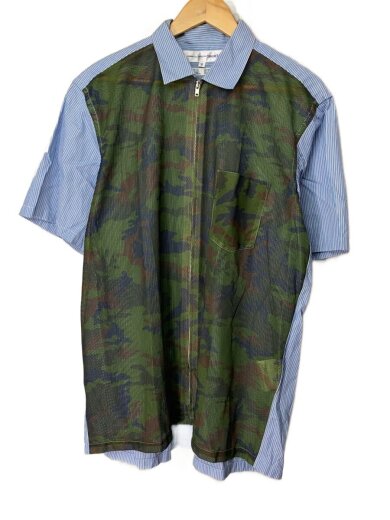 商品画像：メッシュジップアップ半袖シャツ/M/コットン/GRN/カモフラ/S10118 1