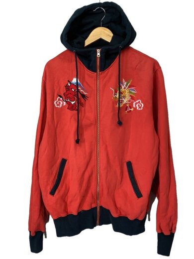 商品画像：ジップパーカー/--/コットン/RED/無地 1