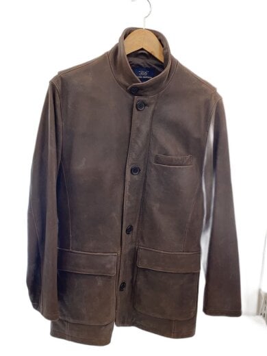 商品画像：スタンドカラー/レザージャケット・ブルゾン/S/羊革/ブラウン 1