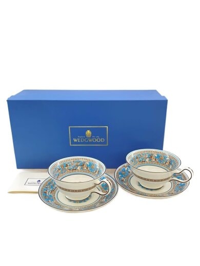 商品画像：フロレンティーンターコイズ/カップ×2・ソーサー×2/黒壺 1