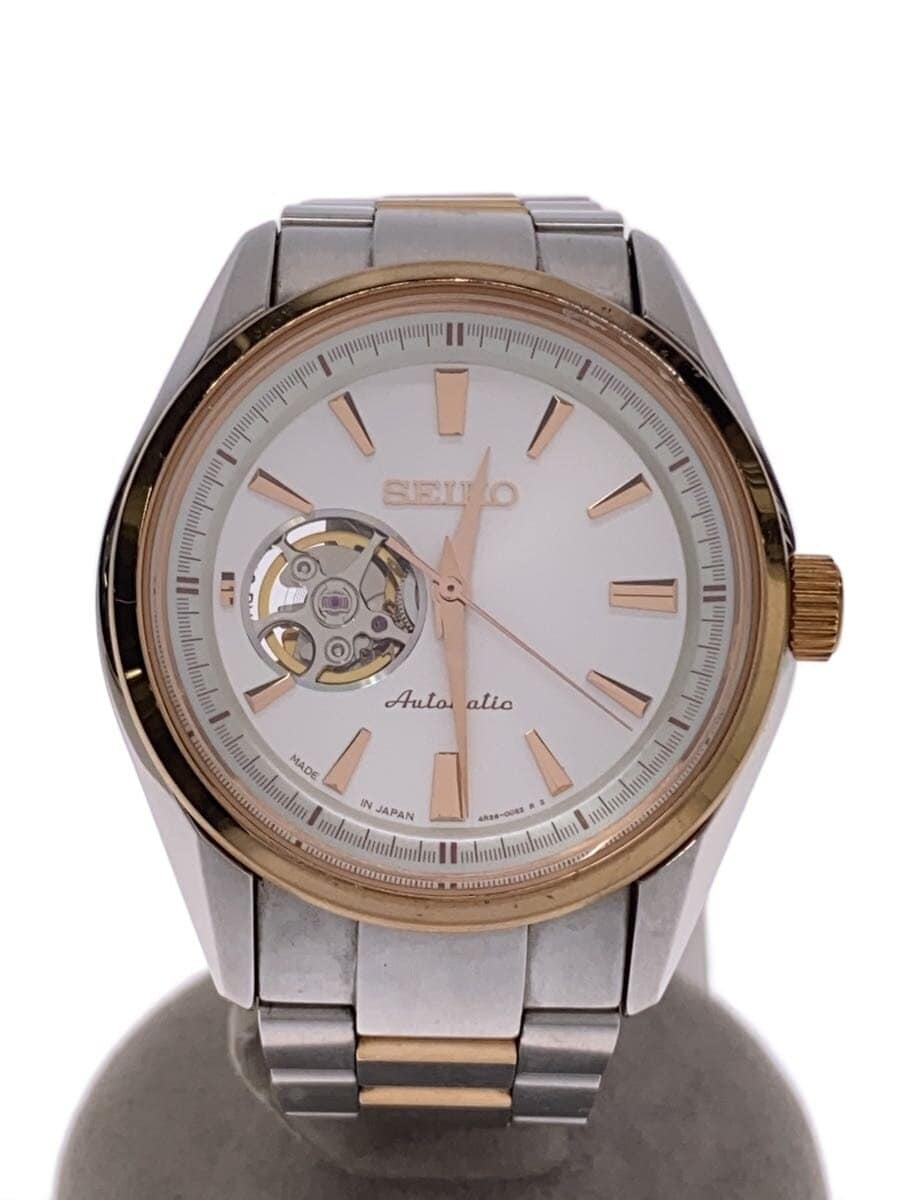 SEIKO / 自動巻腕時計/アナログ/ステンレス/WHT/SLV/4R38-00S0