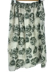 スカート/M/リネン/WHT/花柄