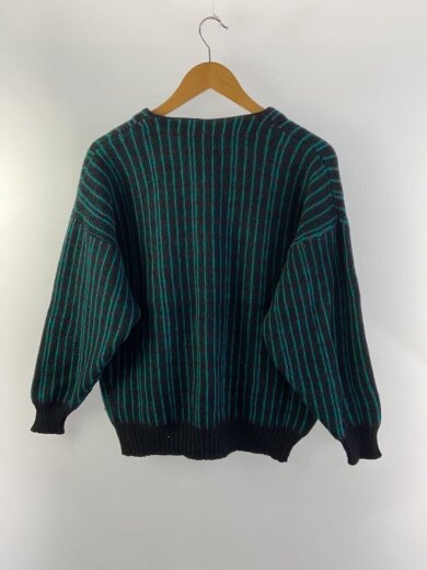 商品画像：カーディガン(厚手)/L/ウール/GRN/総柄/90s/レザー切替 2