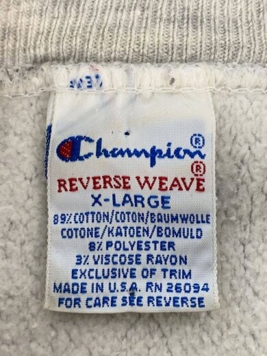 商品画像：スウェット/XL/コットン/GRY/REVERSE WEAVE/90S/刺繍タグ/USA製 3
