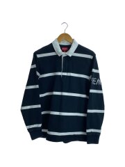 袖ロゴ/ラガーシャツ/長袖シャツ/M/コットン/BLK/ボーダー