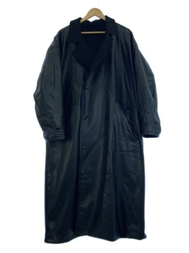 商品画像：リバーシブルロングコート/M/フェイクレザー/ウール/BLK/無地 1