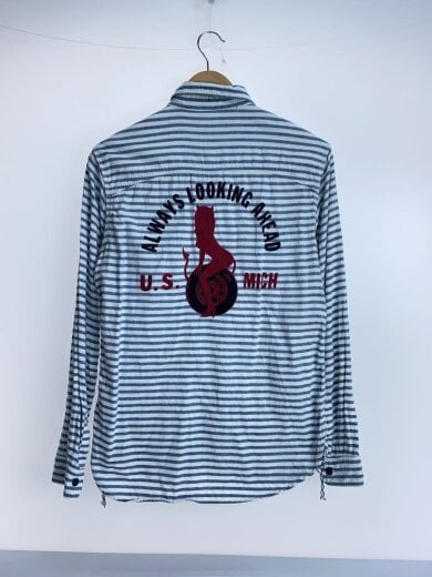 商品画像：ロゴ刺繍/ボーダーシャツ/長袖シャツ/M/コットン/BLU/ボーダー/0243AH04 2