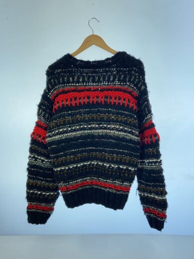 商品画像：ハンドジャガード/手編みジップカーディガン/M/ウール/BLK 2