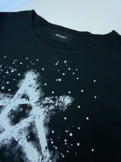 商品画像：ラインストーングラフィックダメージロンT/長袖Tシャツ/M/コットン/BLK 6