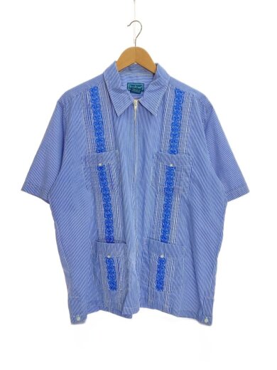 商品画像：Tropi Cool/キューバシャツ/フルジップ/刺繍/シャツ/L/ポリエステル/BLU/ストライプ 1