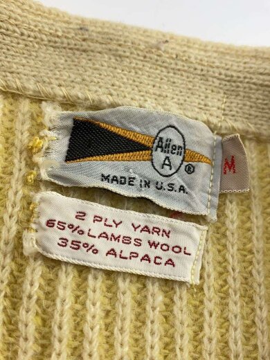 商品画像：Allen-A/60s/USA製/Vネック/カーディガン(厚手)/M/ウール/YLW/無地// 4