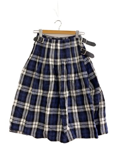 商品画像：ロングスカート/XS/リネン/ネイビー/チェック 1