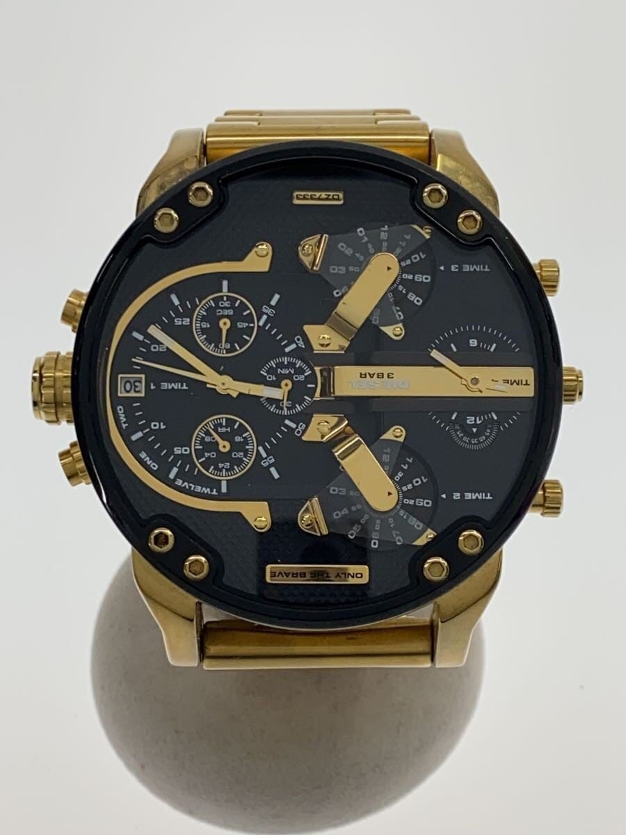 DIESEL / クォーツ腕時計/アナログ/ステンレス/BLK/GLD/SS/DZ-7333