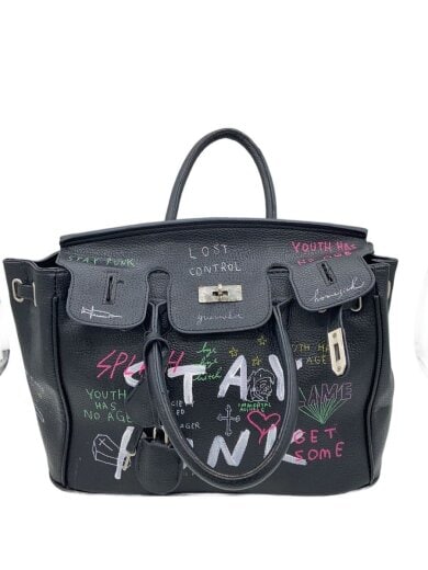 商品画像：ハンドバッグ/レザー/BLK/ハンドペイント 1