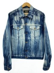 Gジャン/デニムジャケット/ジーンズ/L/コットン/インディゴ/ブリーチ加工/ストライプ