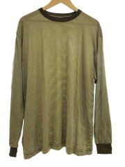 長袖Tシャツ/ロングスリーブシャツ/メリノウール/ウール/イエロー×グレー/ボーダー/リブ付き