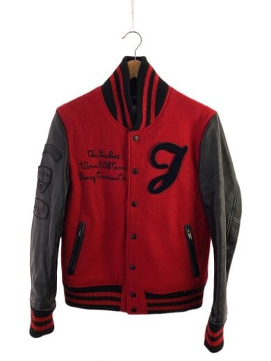 商品画像：スタジャン/3/ウール/レッド/ブラック/250712J/ボタンアップ/リブ付き/裏地キルティング 1