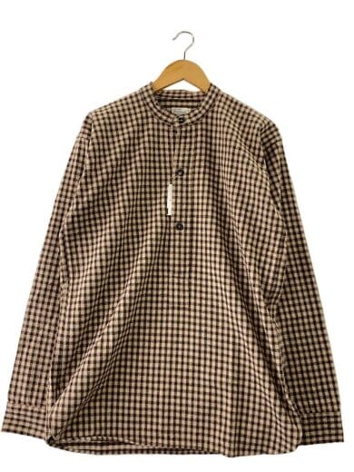 商品画像：ノーカラー長袖シャツ/42/コットン/BEG/BLK/チェック/WH3033// 1