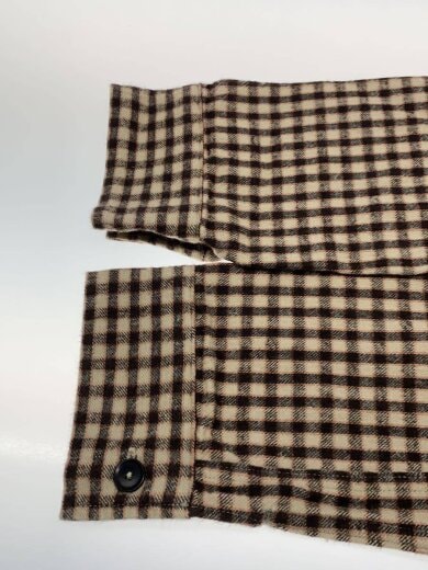 商品画像：ノーカラー長袖シャツ/42/コットン/BEG/BLK/チェック/WH3033// 5