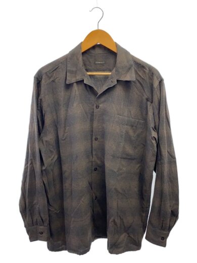 商品画像：長袖シャツ/ウール/ブラウン/チェック/W03-02018/ウールチェックオープンカラーシャツ 1